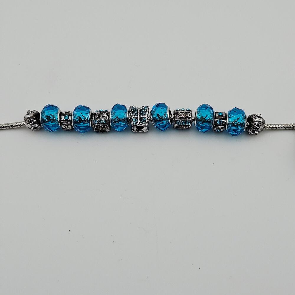 Bella Charms Slide Style Beaded Charm Bracelet Silver Tone Blue Butterfly Fairy - Picture 2 of 6